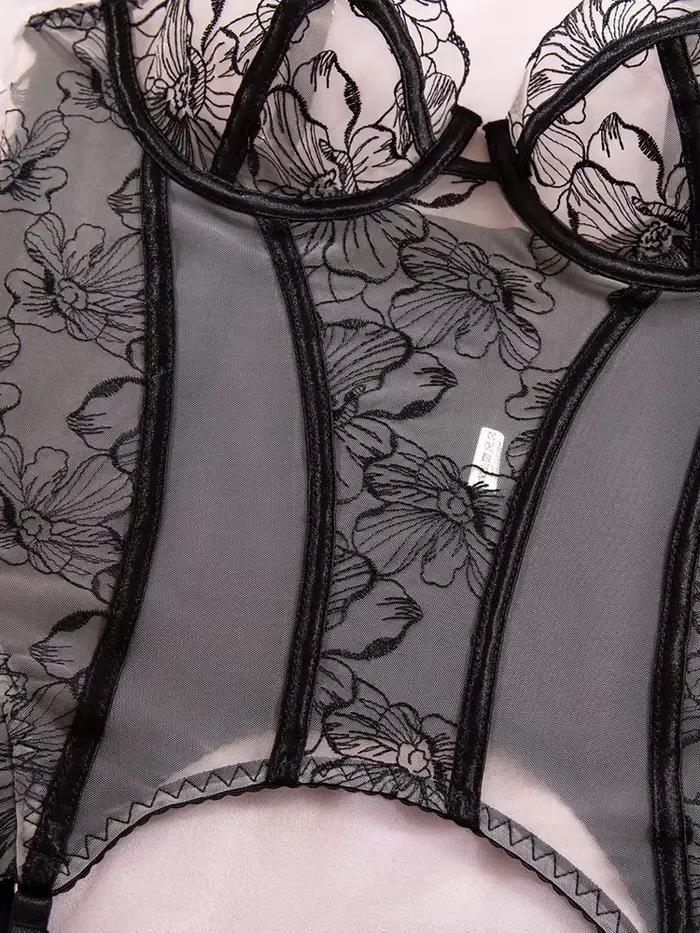 Ensemble de lingerie érotique Belamimi brodé floral transparent