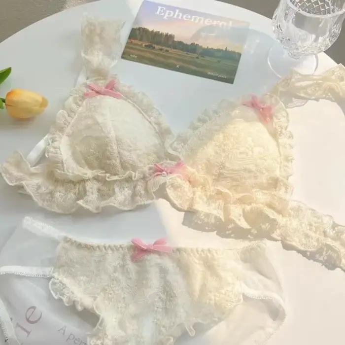 Soutien-gorge à franges en dentelle Lolita rétro français sans anneaux en acier