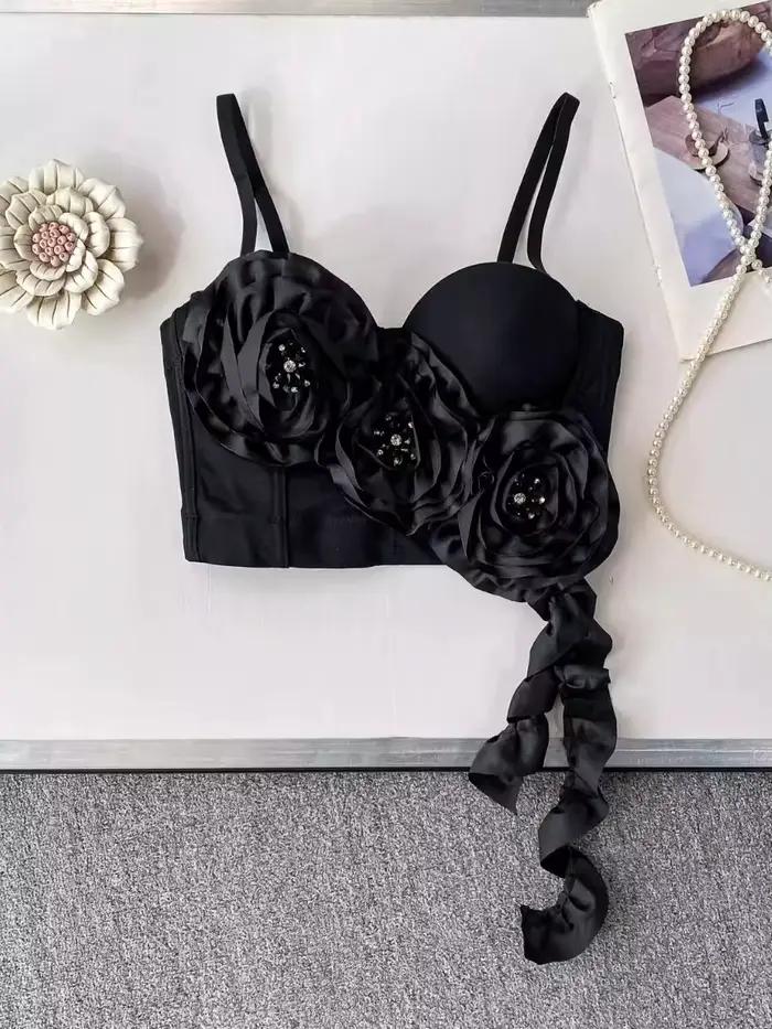 Foamlina européen lourd embelli 3D Floral licou soutien-gorge haut femmes 2025 nouveau ruban fluide arête de poisson