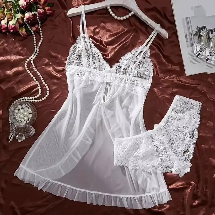 Chemise de nuit en Tulle blanc Transparent