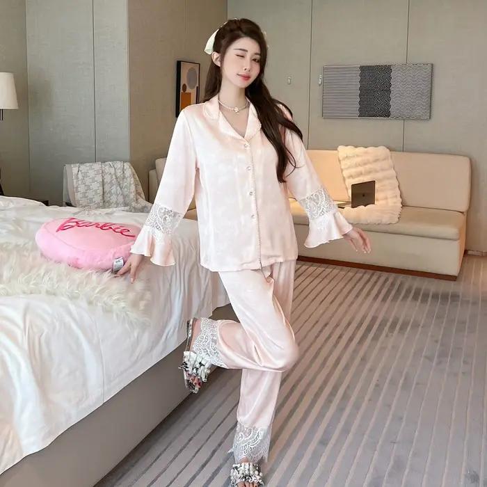 Nouveau Pyjama à manches longues ensemble femmes revers