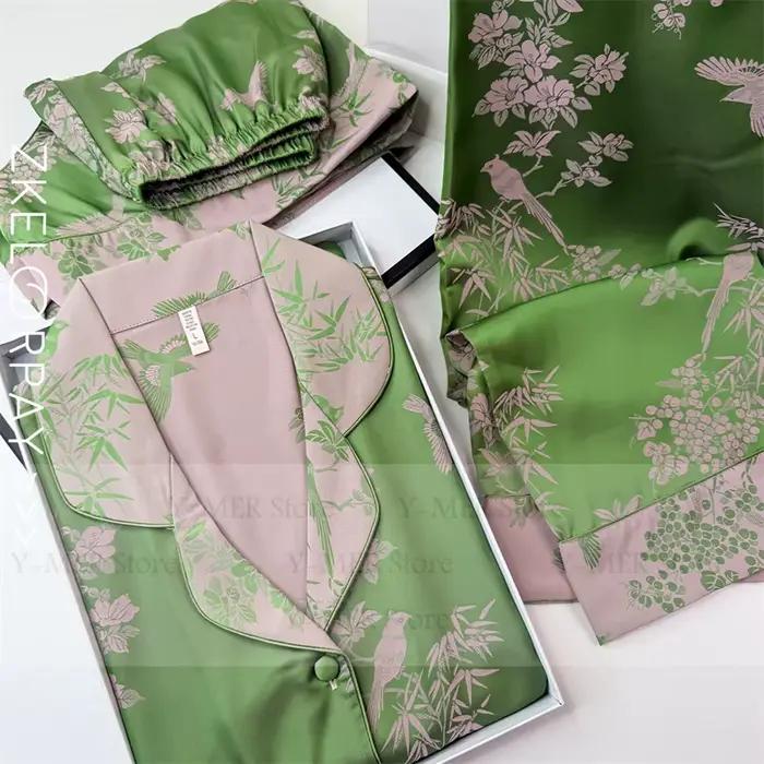 Pyjama Jacquard Floral Elégant Femme Élégance Nuit Soirée Mariage Occasions Spéciales