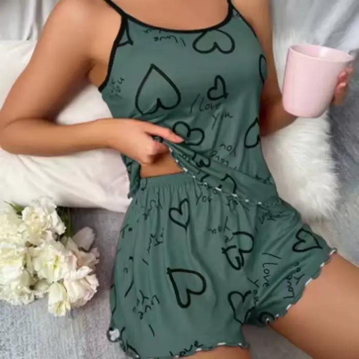 Ensemble pyjama imprimé en forme de cœur pour femmes
