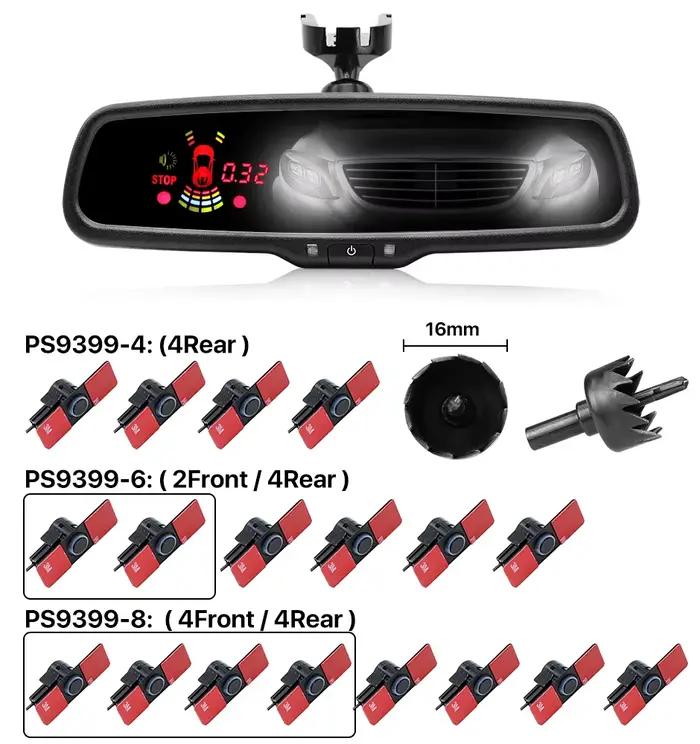 Moniteur de rétroviseur intérieur de voiture à gradation automatique, 8 capteurs de stationnement avant et arrière avec support d'origine, capteur plat de 16mm, nouveauté 2024