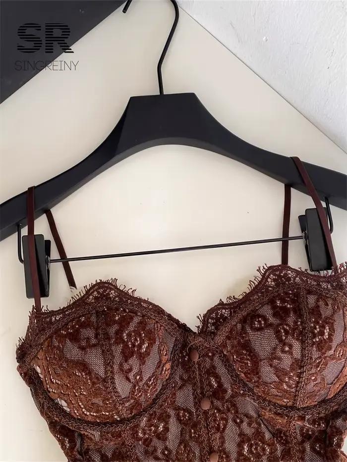 Haut Corset en Dentelle Sensuel Bleu Ciel Taille Unique Camisole Vintage pour Femmes Occasions Spéciales Nocturnes Sorties Estivales