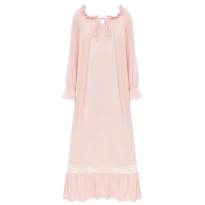 Chemise de nuit à manches longues pour femmes, tenue de printemps et d'automne, douce, ample, vêtements de maison, en coton, vêtements de nuit féminins