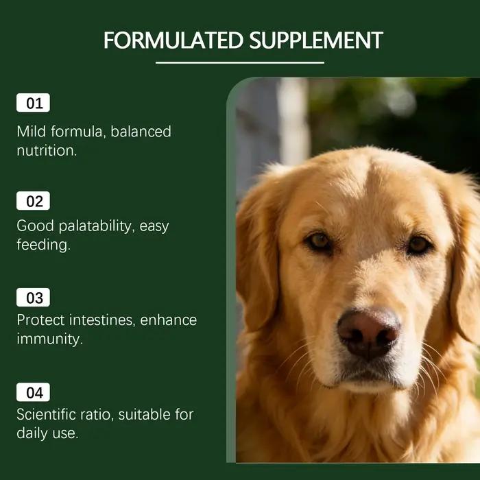 Poudre nutritionnelle pour chiens : favorise la digestion, équilibre la flore intestinale, stimule la vitalité, améliore la santé, soutient le système immunitaire, absorption facile au quotidien