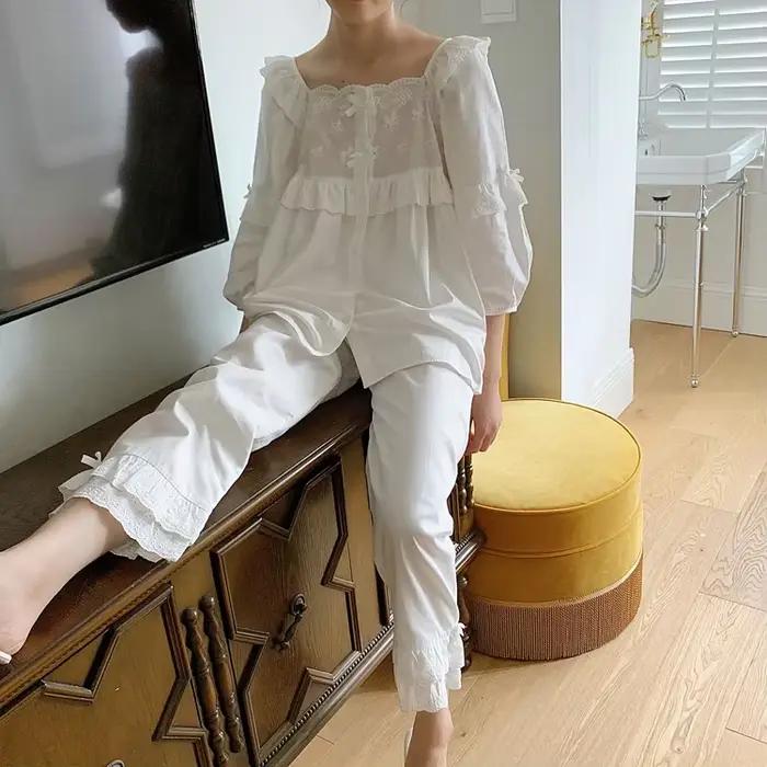 Ensemble de pyjama à col carré Lolita pour femme