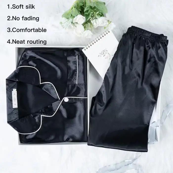 Injhomewear-Pyjama en satin à manches longues pour femmes