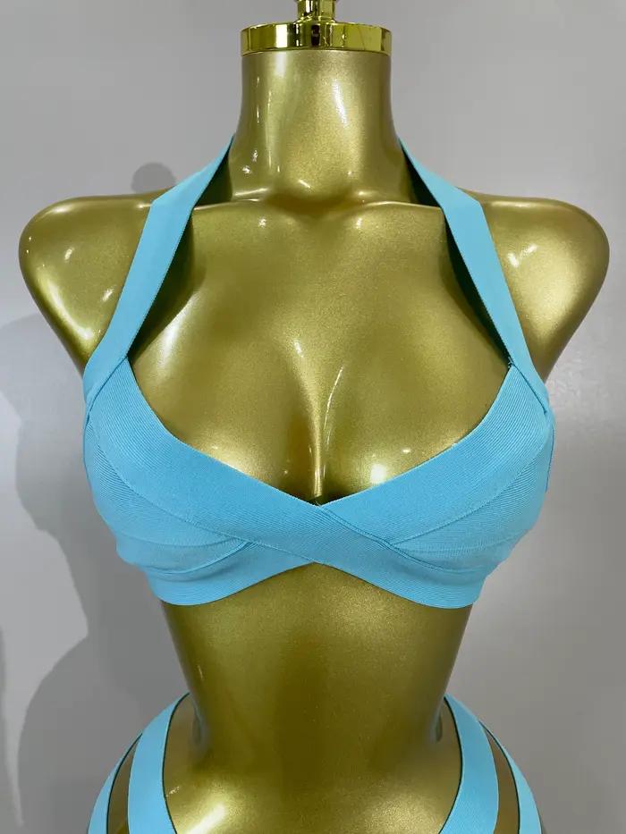 Maillot de bain bandage moulant 2 pièces sexy pour femme – Collection mode plage