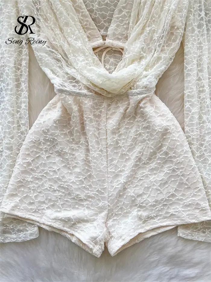 SINGREINY dentelle pure sensuelle combishorts col oscillant avec lacets licou Lingerie barboteuses dames été plage Sexy body