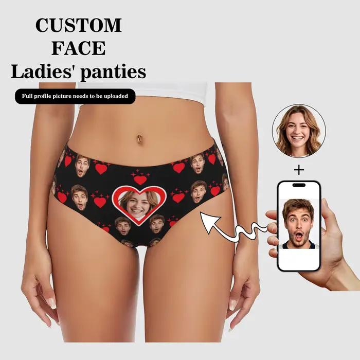 Culotte Personnalisée Femme Photo Visage Saint Valentin Respirante Polyester Élégante Occasions Spéciales