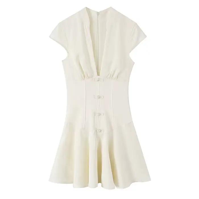 YENKYE Robe mini jacquard style Cheongsam pour femme