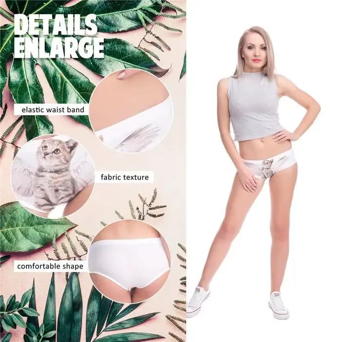 Ange chat dessin animé culottes impression 3D femmes sans couture mignon Push Up string Lingerie slips sous-vêtements
