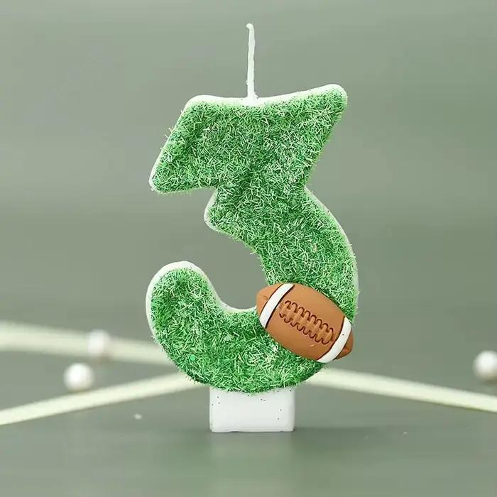 Bougies d'anniversaire numérotées 0-9 style rugby vert - Décoration de gâteau de football pour fêtes et anniversaires