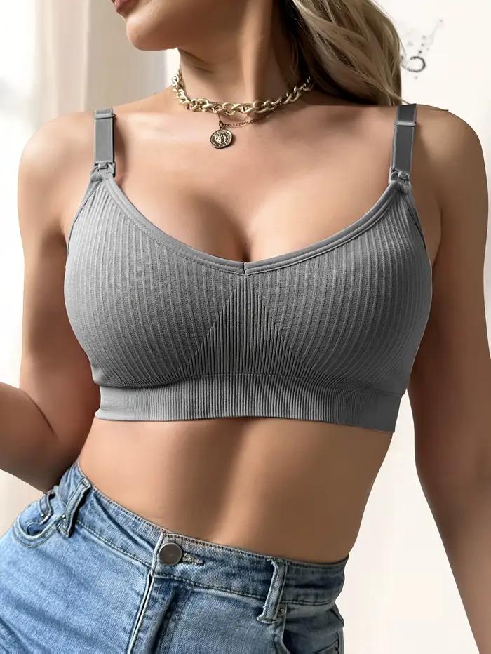 Soutien-gorge d'allaitement une pièce côtelé boutonné sur le devant sans fil