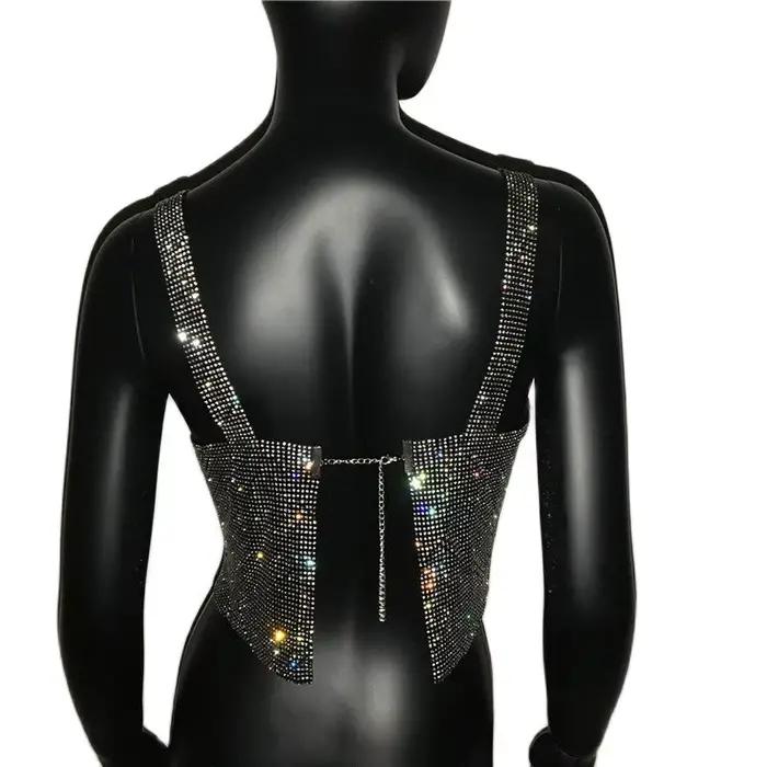 2025 paillettes discothèque dos nu strass débardeur femmes Sexy métal cristal diamants