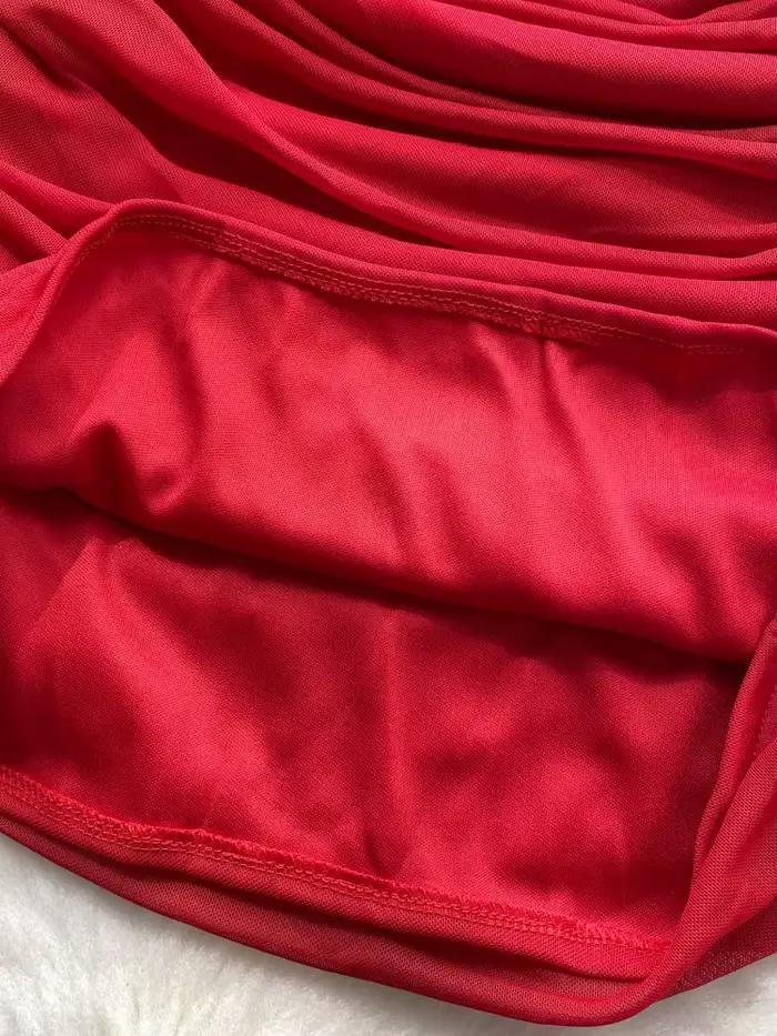 Foamlina robe de soirée Club femmes 2025 mode d'été solide col en V manches volantes taille haute plissée maille