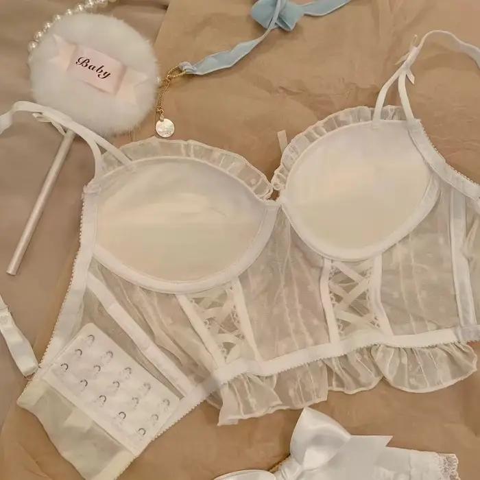 Corset rétro, soutien-gorge à lacets croisés en dentelle Lolita