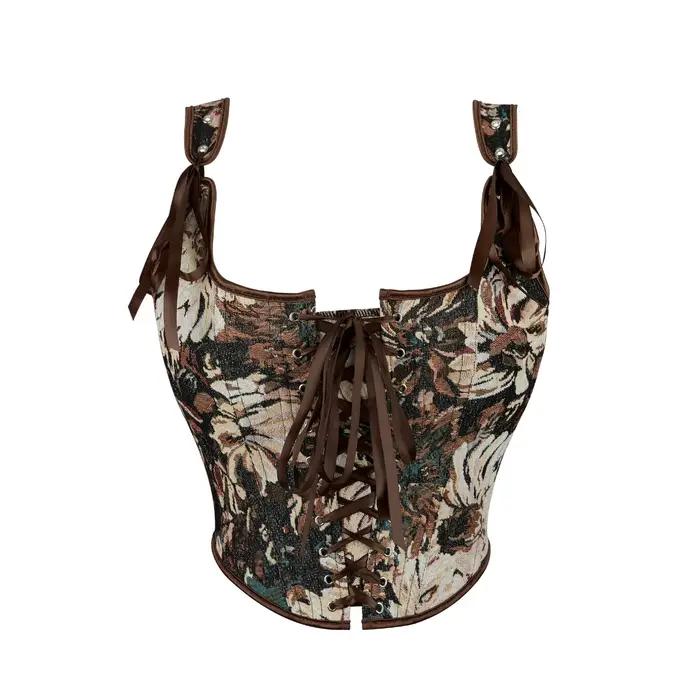 Bustier à lacets à motif de fleurs jacquard pour femmes