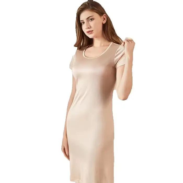 Chemise de nuit en soie élégante col en V aux genoux pour femmes, viscosoie, confort et beauté nocturne occasions spéciales