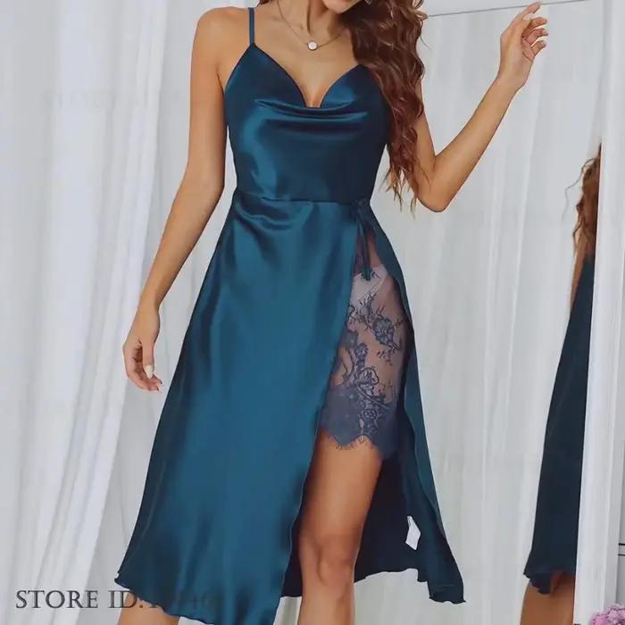 Chemise de nuit sexy à bretelles spaghetti pour femmes