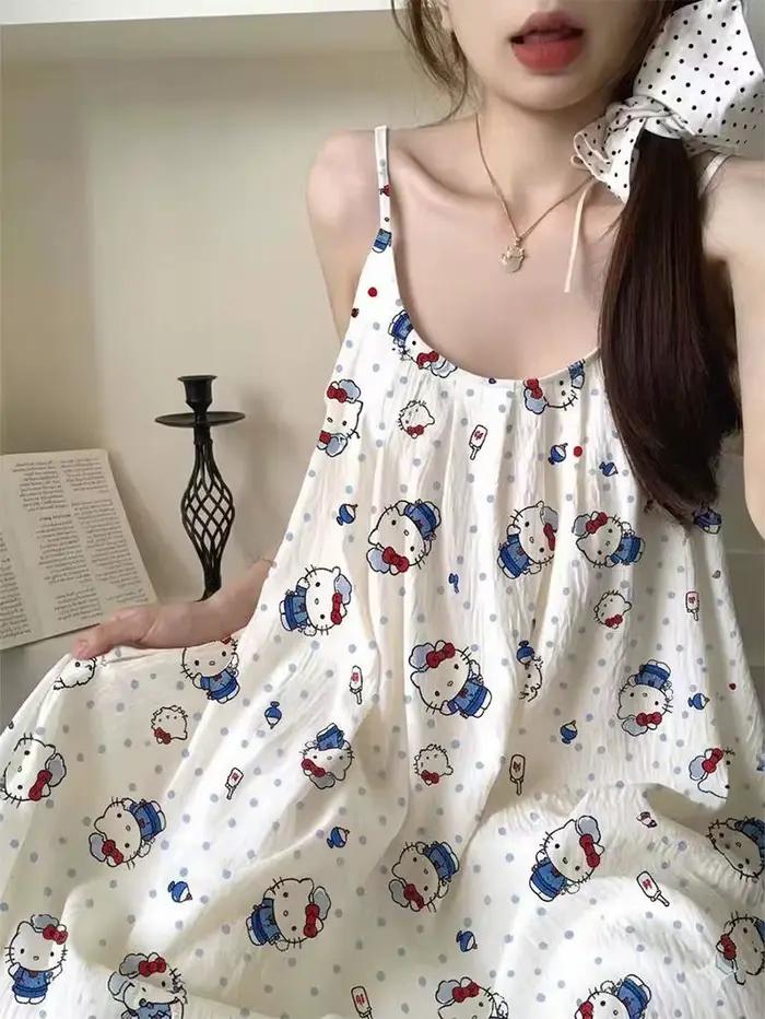 Robe de nuit mi-longue Hello Kitty pour femme avec soutien-gorge intégré