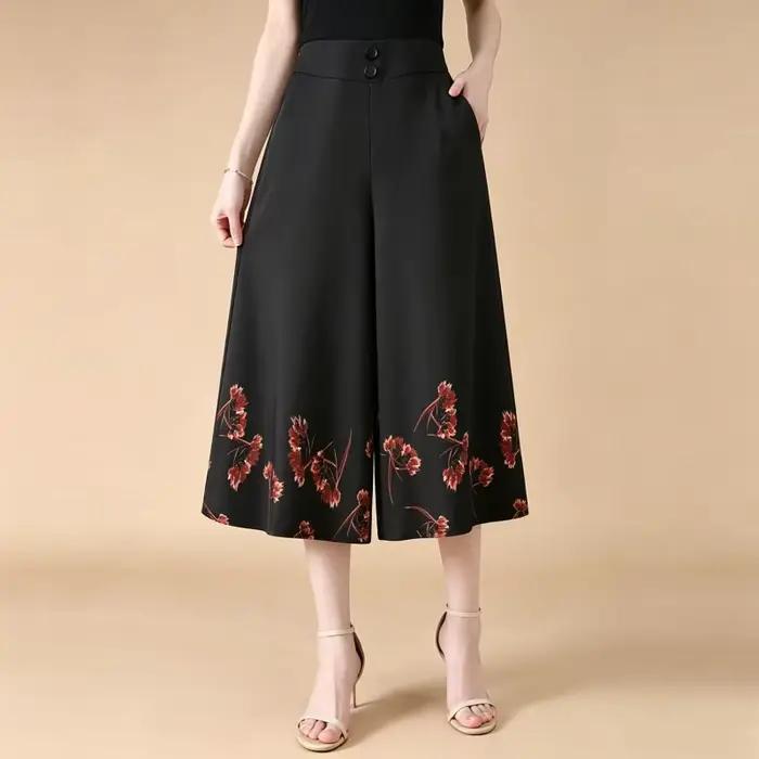 Pantalon palazzo capri taille haute pour femme