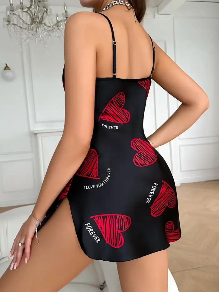 Léon's Day-Robe de Nuit en Satin Rouge pour Femme