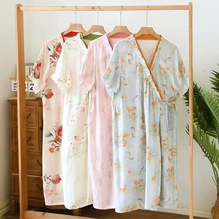 Chemise de nuit de style kimono en tissu de bambou pour femmes printemps et été chemises