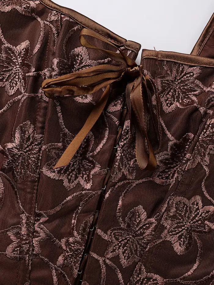 Corset marron caramel avec broderie florale