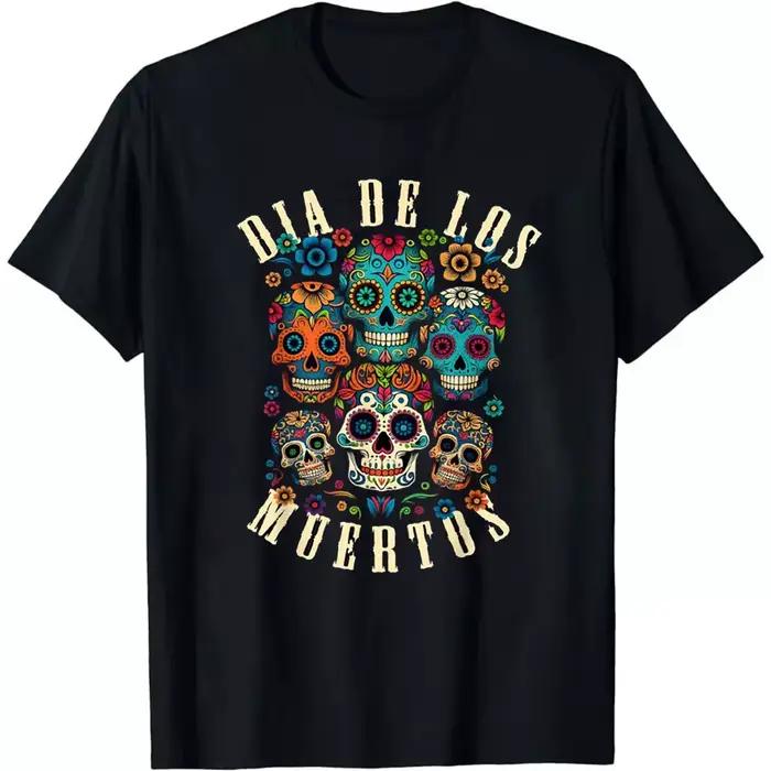 Dia De Los Muertos jour des morts crâne drôle unisexe t-shirts graphiques t-shirts col rond hommes coton t-shirt vêtements De fête Streetwear