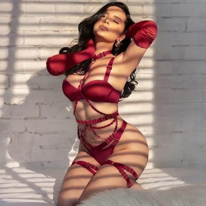 Ensemble de lingerie MUZISKAT sexy en polyester et élasthanne pour femmes, soutien-gorge plongeur avec armatures, culotte, ensemble de 5 pièces en couleur burgundy pour occasions spéciales