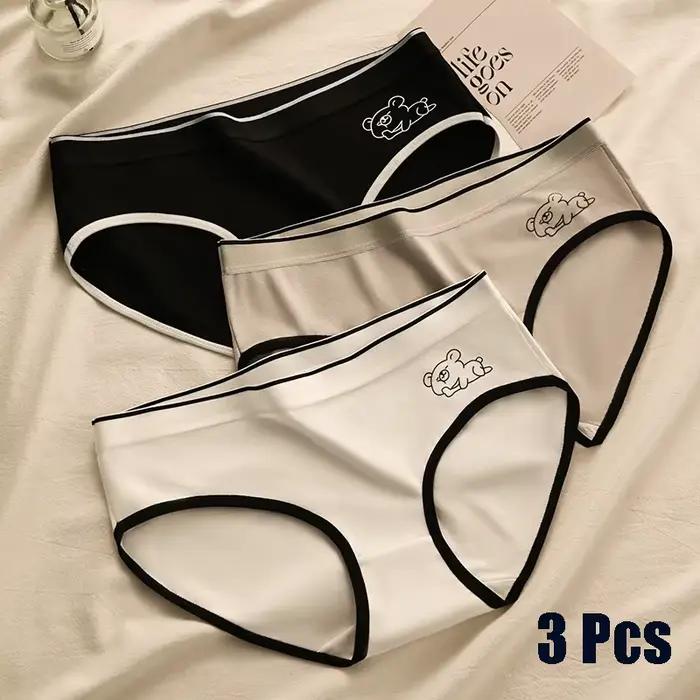 3 pièce/ensemble femmes culottes dessin animé ours rayé coton culotte mignon taille basse sous-vêtements confortable bref couleur unie caleçons