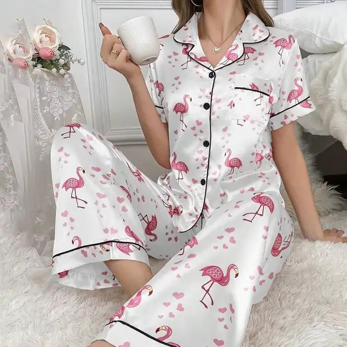 Pyjama en satin à imprimé floral pour femmes