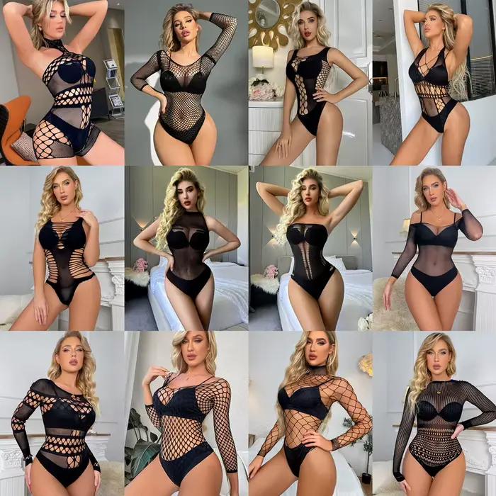 Combinaison Transparente en Maille Transparente pour Femme