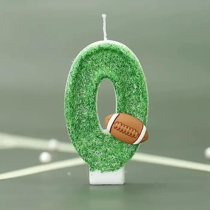 Bougies d'anniversaire numérotées 0-9 style rugby vert - Décoration de gâteau de football pour fêtes et anniversaires