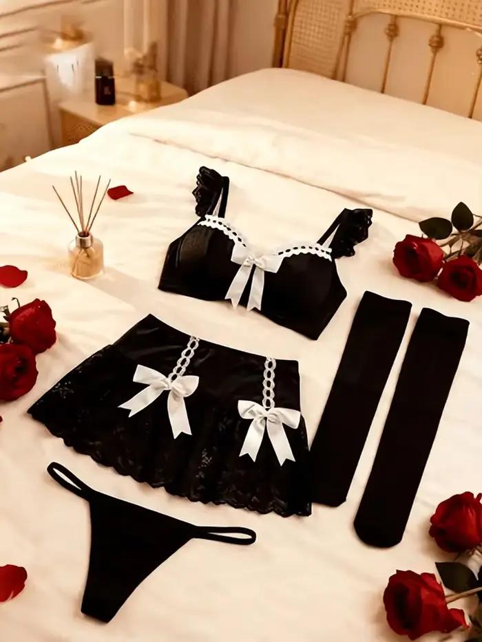 Ensemble de lingerie sexy en dentelle rouge pour femme