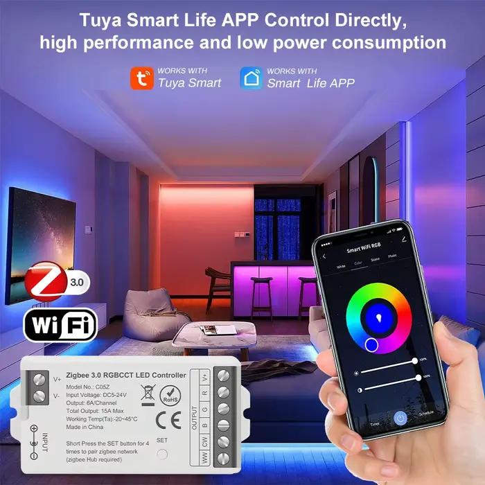 Gradateur LED intelligent Tuya WiFi, Zigbee DIM, CCT, RGB, RGBW, RGBCCT, PWM, contrôleur LED, prise en charge d'Alexa, Google Home, commande vocale