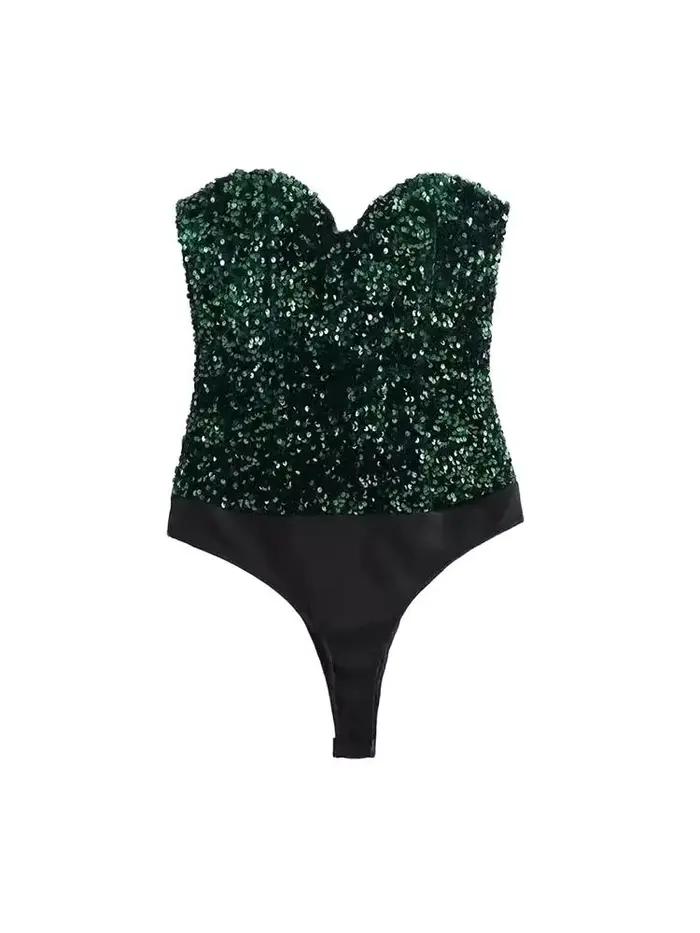 Body à paillettes sans bretelles pour femmes