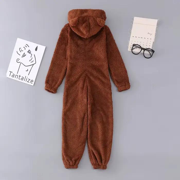 Femmes polaire Oneseies fermeture éclair à capuche Pyjamas barboteuses vêtements de nuit confortables