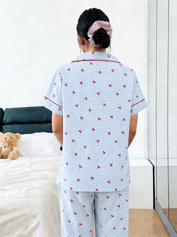 Pyjama femme, col boutonné