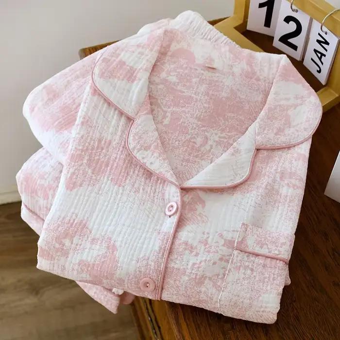 Pyjama à manches longues en gaze de coton pour femmes