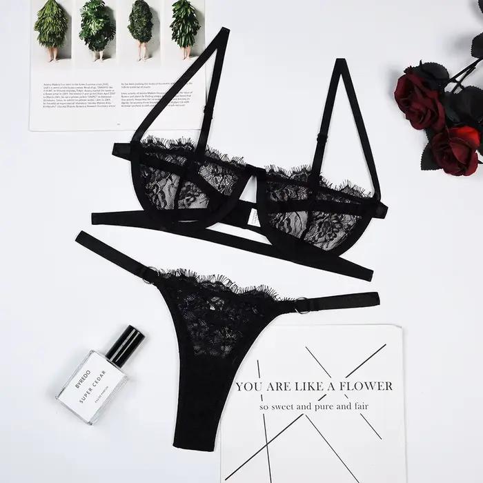 Lingerie femme dentelle sous-vêtements transparents fée broderie slips ensembles Kit de soutien-gorge délicat Push Up