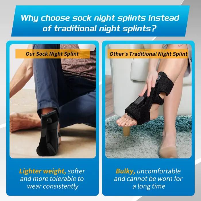 Chaussette d'attelle de nuit pour fasciite plantaire avec boule de massage pour soulager la fasciite plantaire, attelle de fasciite plantaire douce et confortable