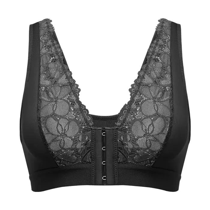 Offre spéciale soutien-gorge de sport transparent à lacets floraux avec fermeture avant et support latéral pour femmes soutien-gorge sans fil