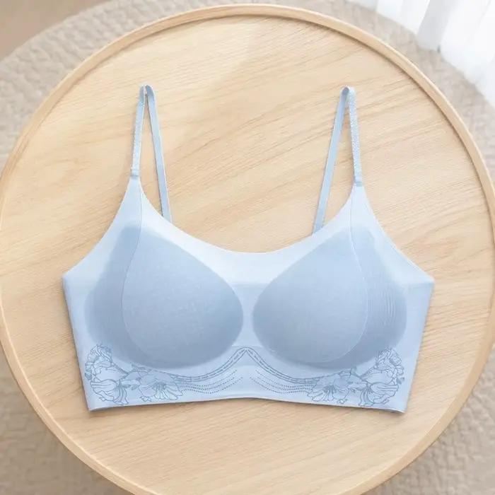 Soutien-gorge sans fil en soie glacée à motif camélia