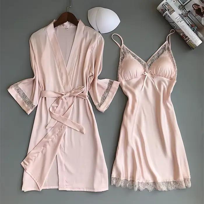 Sexy femmes rayonne Kimono peignoir blanc mariée demoiselle d'honneur Robe
