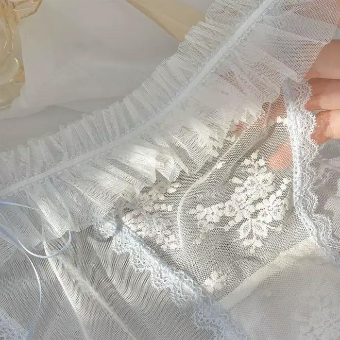Culotte en dentelle taille mi-haute transparente avec nœud en maille et volants pour femme