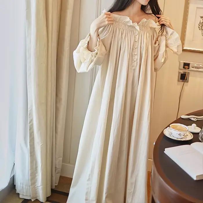 Fée française rétro longue chemise de nuit 100% coton style court tempérament vêtements